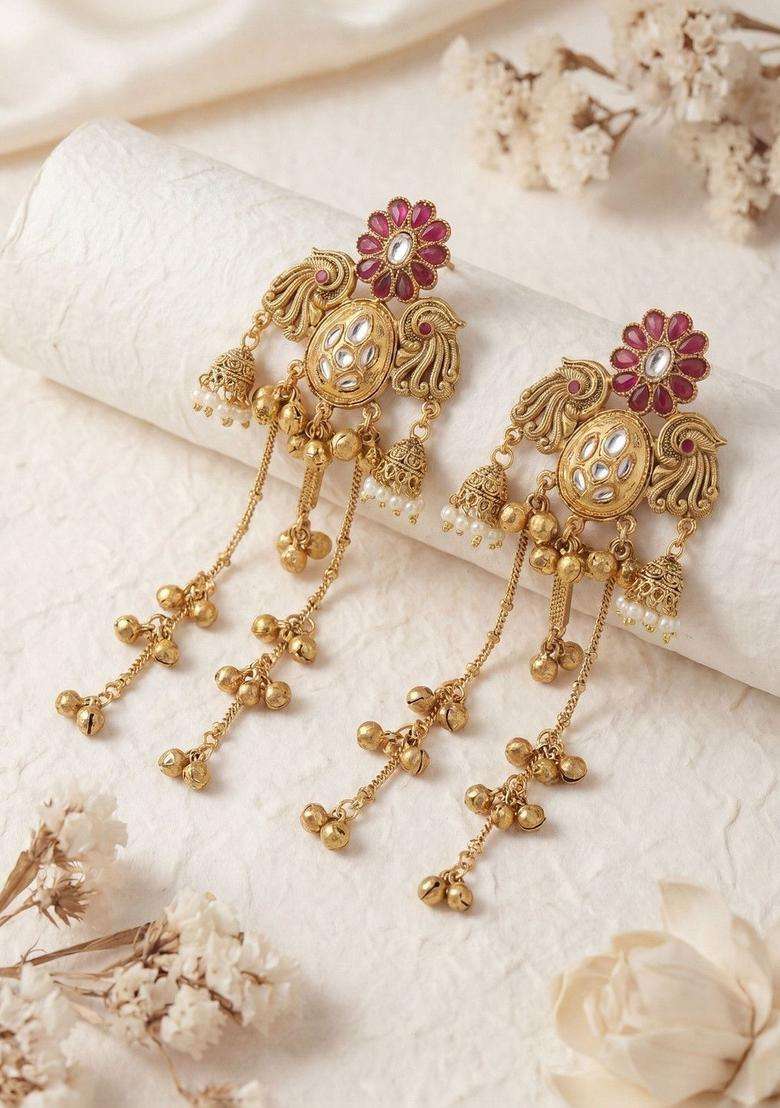 Gold-Plated Floral Drop Earrings for Women | Traditional Ethnic Jewellery for Wedding & Festive Wear | Gift for Her - Indya