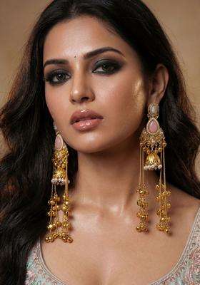 Gold-Plated Geometric Earrings with Zircon for Women | Traditional Ethnic Jewellery for Wedding & Festive Wear | Gift for Her