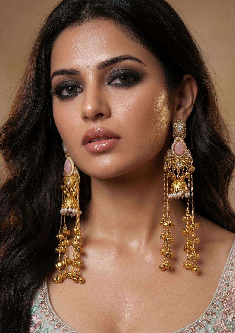 Gold-Plated Geometric Earrings with Zircon for Women | Traditional Ethnic Jewellery for Wedding & Festive Wear | Gift for Her - Indya