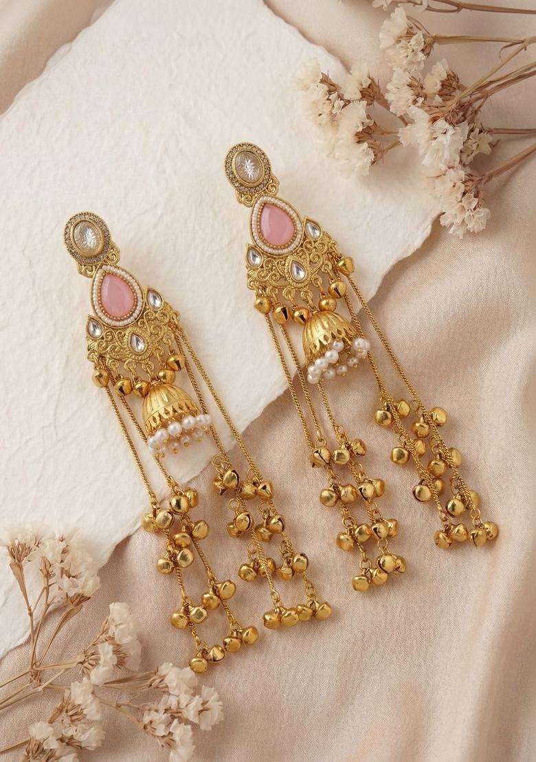 Gold-Plated Geometric Earrings with Zircon for Women | Traditional Ethnic Jewellery for Wedding & Festive Wear | Gift for Her - Indya