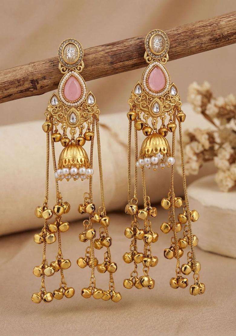Gold-Plated Geometric Earrings with Zircon for Women | Traditional Ethnic Jewellery for Wedding & Festive Wear | Gift for Her - Indya