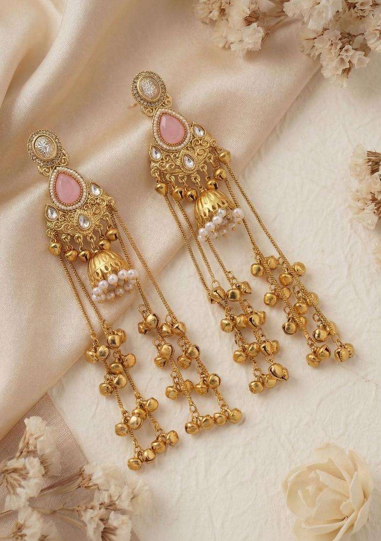 Gold-Plated Geometric Earrings with Zircon for Women | Traditional Ethnic Jewellery for Wedding & Festive Wear | Gift for Her - Indya