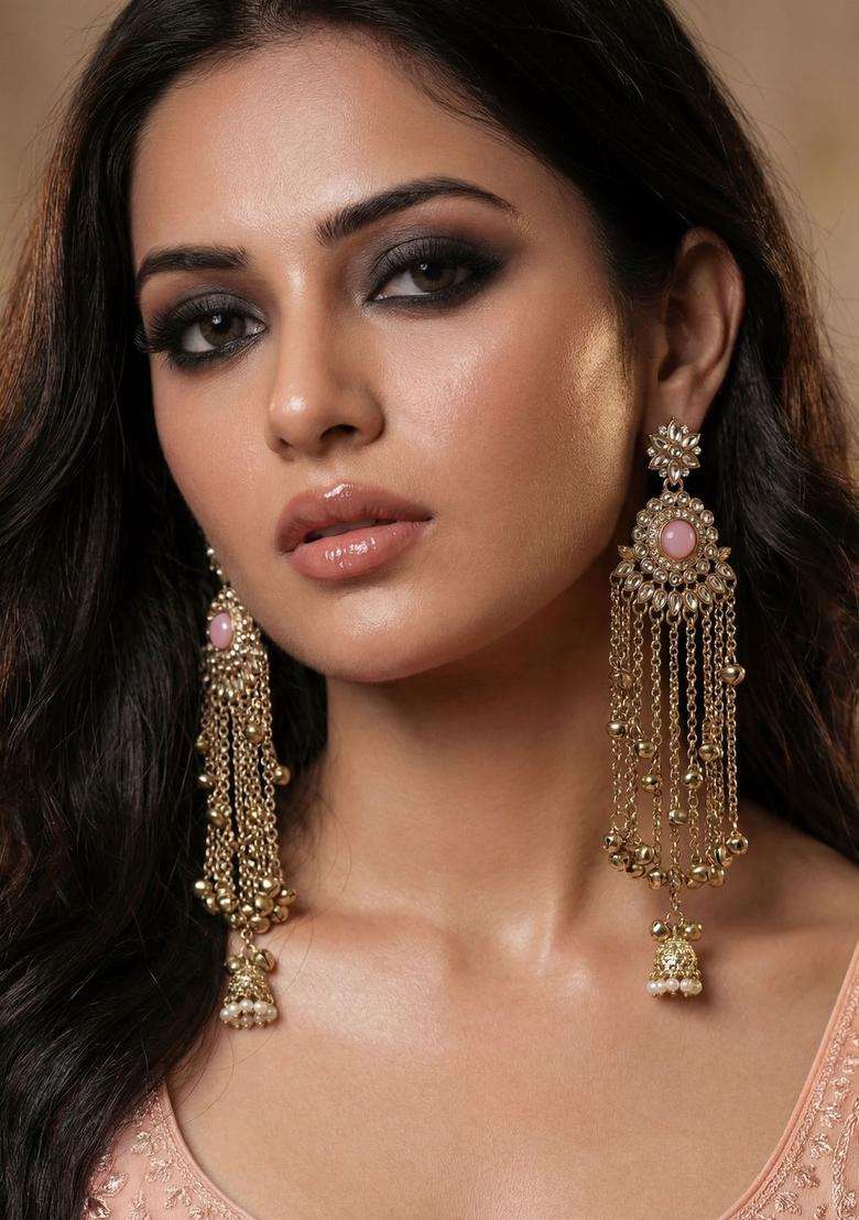 Gold-Plated Classic Earrings with Zircon for Women | Traditional Ethnic Jewellery for Wedding & Festive Wear | Gift for Her - Indya