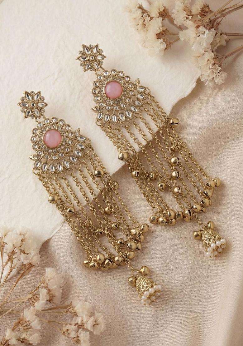 Gold-Plated Classic Earrings with Zircon for Women | Traditional Ethnic Jewellery for Wedding & Festive Wear | Gift for Her - Indya