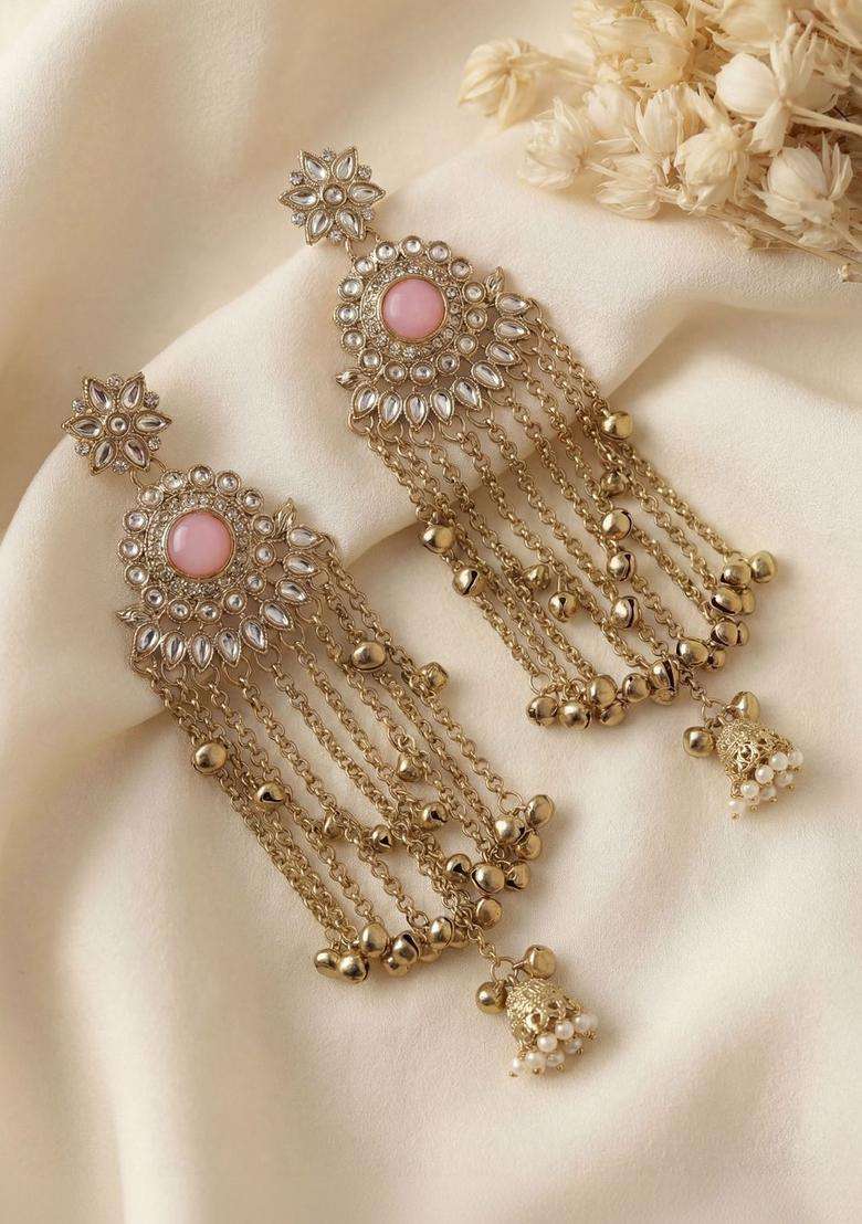 Gold-Plated Classic Earrings with Zircon for Women | Traditional Ethnic Jewellery for Wedding & Festive Wear | Gift for Her - Indya