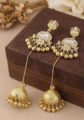 Gold-Plated Floral Jhumkas Earrings with Zircon for Women | Traditional Ethnic Jewellery for Wedding & Festive Wear | Gift for Her