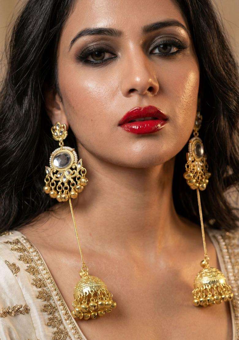 Gold-Plated Floral Jhumkas Earrings with Zircon for Women | Traditional Ethnic Jewellery for Wedding & Festive Wear | Gift for Her - Indya