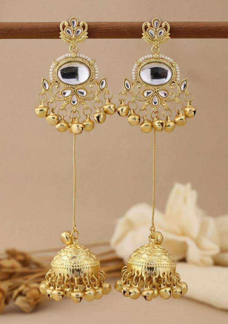 Gold-Plated Floral Jhumkas Earrings with Zircon for Women | Traditional Ethnic Jewellery for Wedding & Festive Wear | Gift for Her - Indya