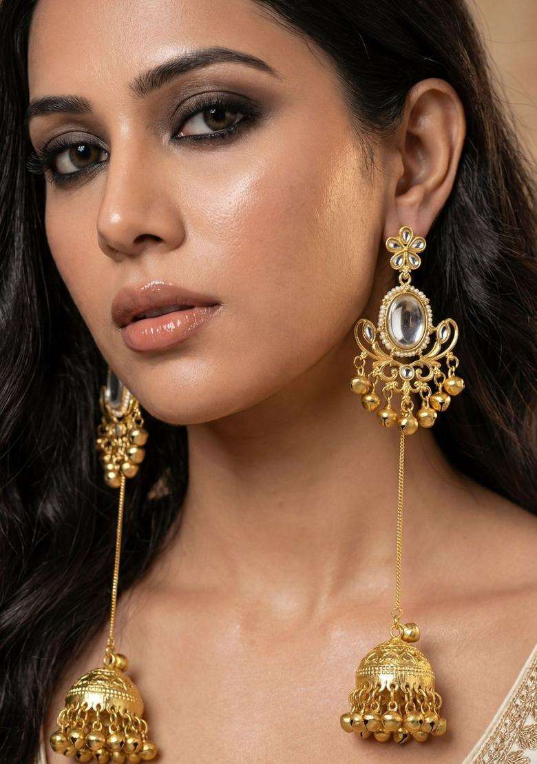 Gold-Plated Floral Earrings with Zircon for Women | Traditional Ethnic Jewellery for Wedding & Festive Wear | Gift for Her - Indya