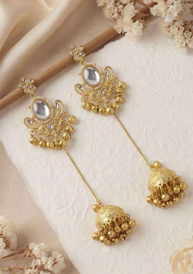 Gold-Plated Floral Earrings with Zircon for Women | Traditional Ethnic Jewellery for Wedding & Festive Wear | Gift for Her - Indya