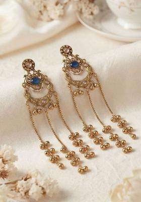 Gold-Plated Crescent Shaped Drop Earrings with Zircon for Women | Traditional Ethnic Jewellery for Wedding & Festive Wear | Gift for Her