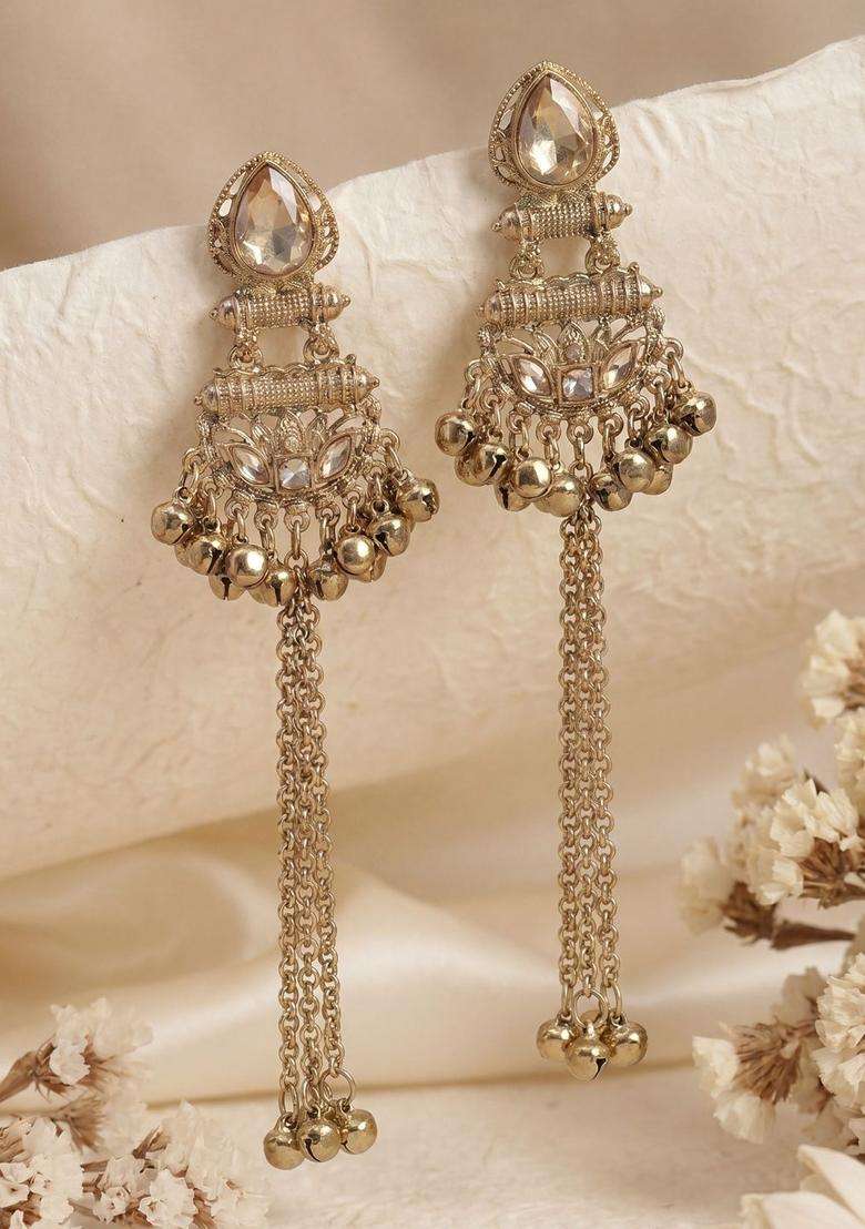 Gold-Plated Geometric Drop Earrings for Women | Traditional Ethnic Jewellery for Wedding & Festive Wear | Gift for Her - Indya