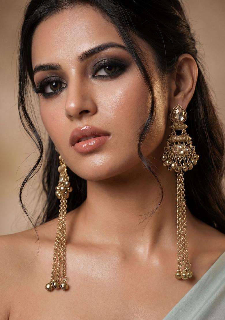 Gold-Plated Geometric Drop Earrings for Women | Traditional Ethnic Jewellery for Wedding & Festive Wear | Gift for Her - Indya
