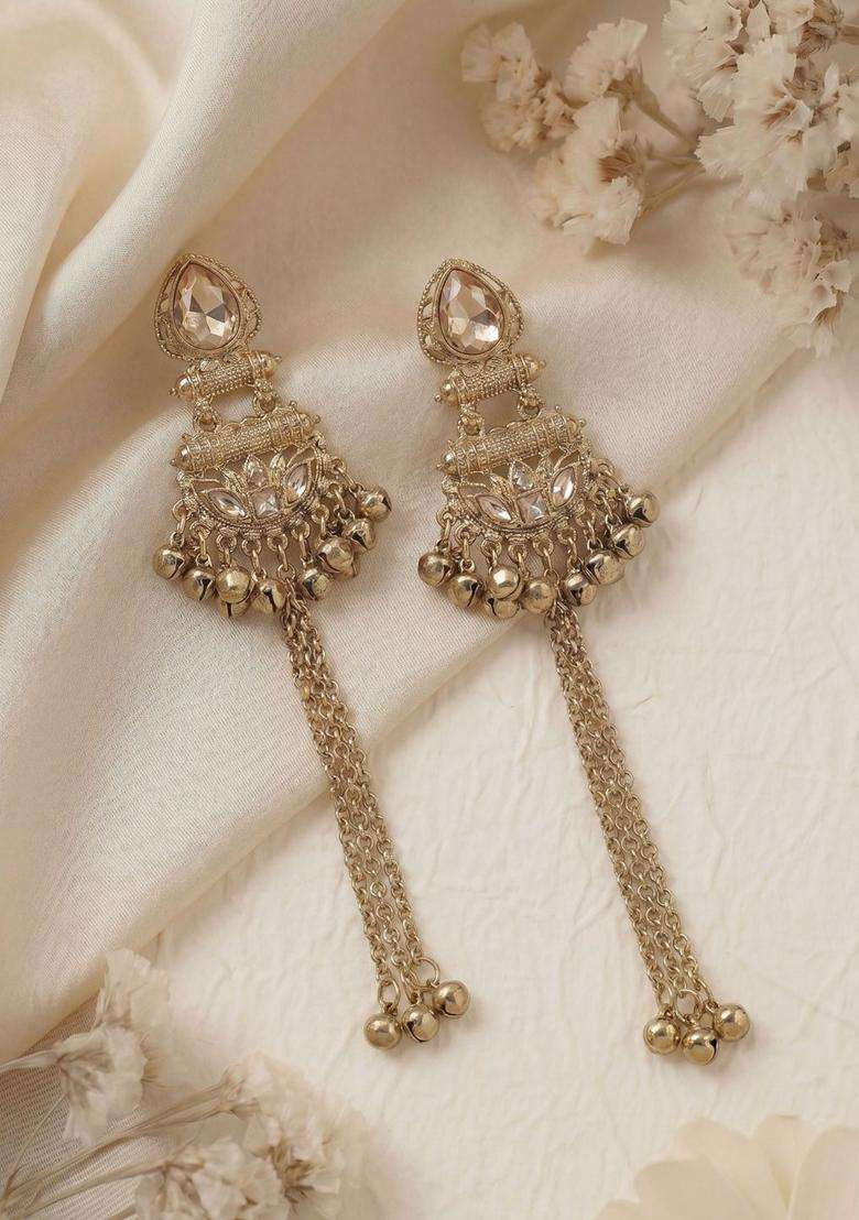 Gold-Plated Geometric Drop Earrings for Women | Traditional Ethnic Jewellery for Wedding & Festive Wear | Gift for Her - Indya