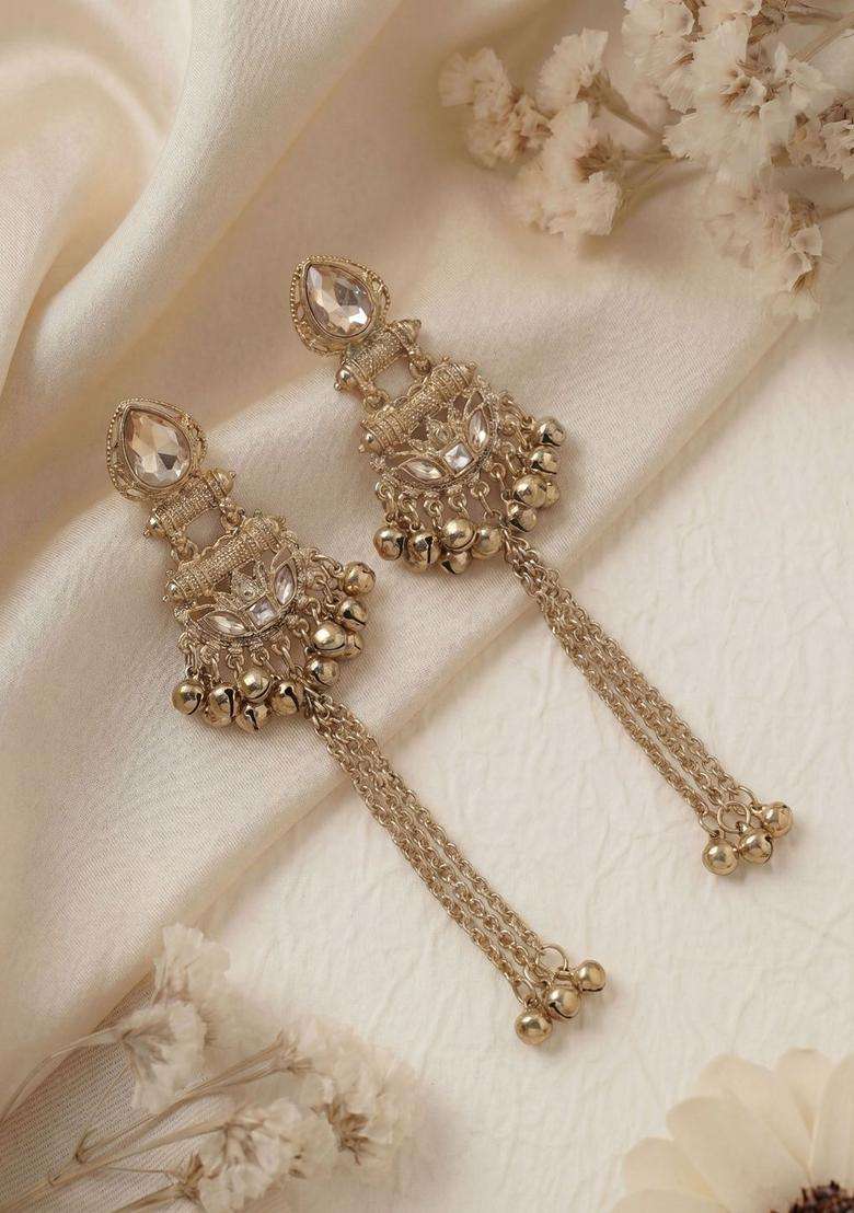 Gold-Plated Geometric Drop Earrings for Women | Traditional Ethnic Jewellery for Wedding & Festive Wear | Gift for Her - Indya