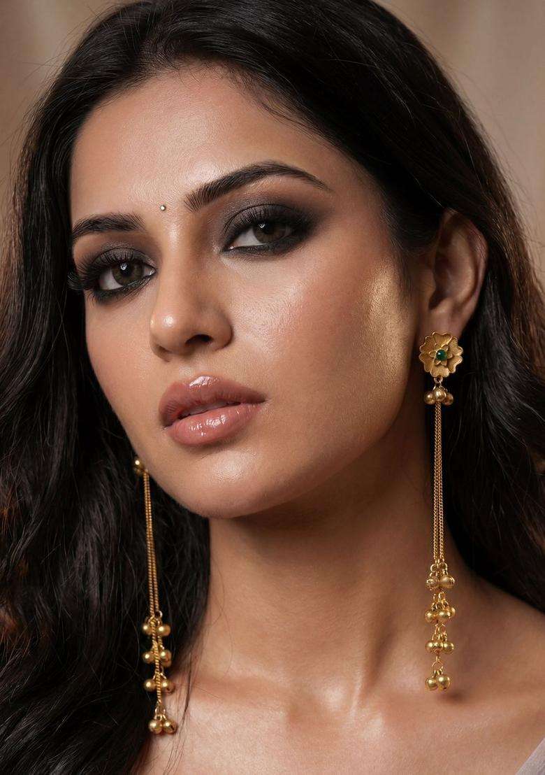 Gold-Plated Floral Drop Earrings for Women | Traditional Ethnic Jewellery for Wedding & Festive Wear | Gift for Her - Indya
