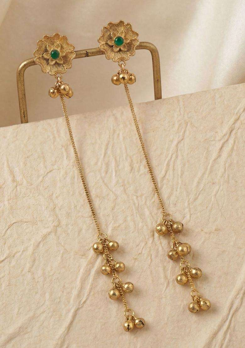 Gold-Plated Floral Drop Earrings for Women | Traditional Ethnic Jewellery for Wedding & Festive Wear | Gift for Her - Indya