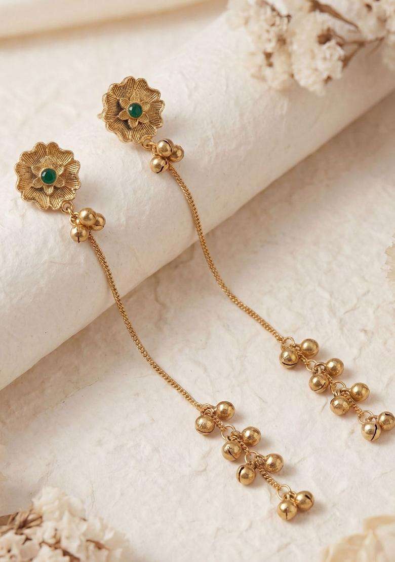 Gold-Plated Floral Drop Earrings for Women | Traditional Ethnic Jewellery for Wedding & Festive Wear | Gift for Her - Indya