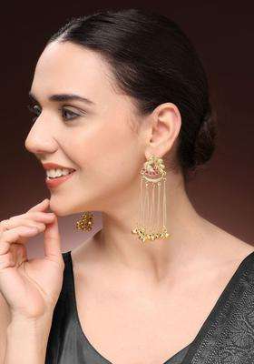 Gold-Plated Red Stone Studded Peacock Motif Ghungroo Tassel Kashmiri Earrings for Women | Traditional Ethnic Jewellery for Wedding & Festive Wear | Gift for Her
