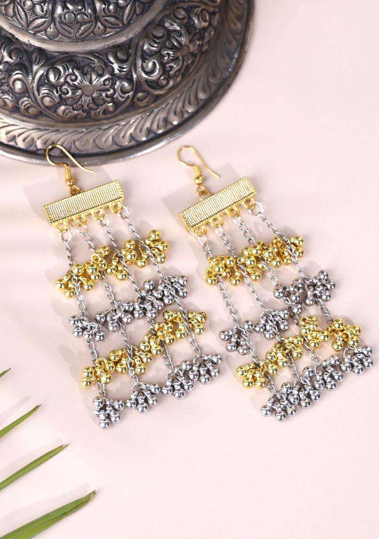 Gold-Plated Contemporary Drop Earrings for Women | Fusion Party & Festive Wear | Gift for Her - Indya
