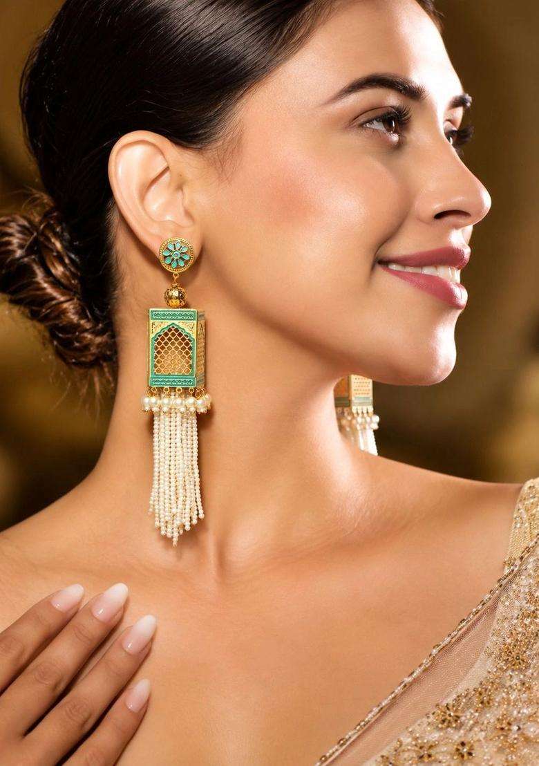 Woman Gold-Toned Classic Pearl Embellished Handcrafted Jhumka Earrings for Women | Traditional Ethnic Jewellery for Wedding & Festive Wear | Gift for Her - Indya