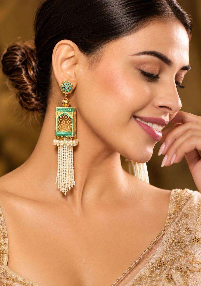 Woman Gold-Toned Classic Pearl Embellished Handcrafted Jhumka Earrings for Women | Traditional Ethnic Jewellery for Wedding & Festive Wear | Gift for Her - Indya