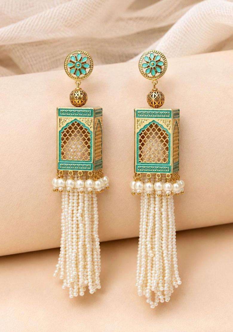 Woman Gold-Toned Classic Pearl Embellished Handcrafted Jhumka Earrings for Women | Traditional Ethnic Jewellery for Wedding & Festive Wear | Gift for Her - Indya