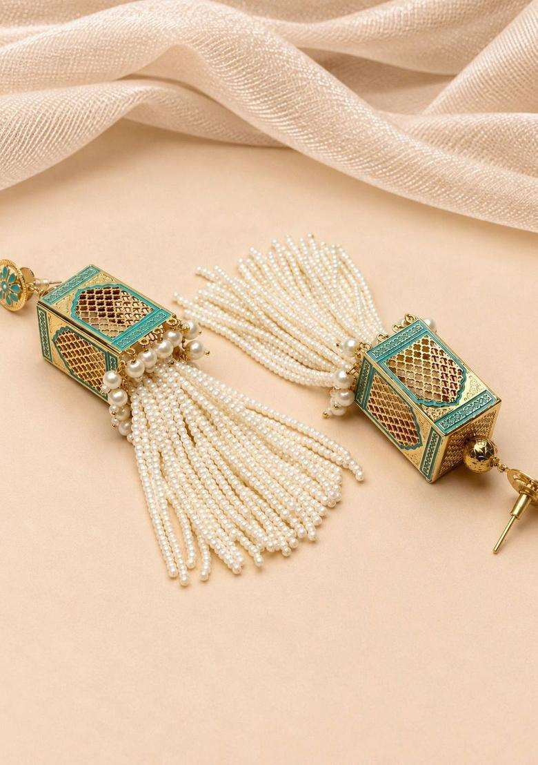 Woman Gold-Toned Classic Pearl Embellished Handcrafted Jhumka Earrings for Women | Traditional Ethnic Jewellery for Wedding & Festive Wear | Gift for Her - Indya