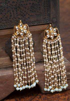 Gold-Plated & Sea Green Pearls Handcrafted Classic Drop Earrings for Women | Traditional Ethnic Jewellery for Wedding & Festive Wear | Gift for Her