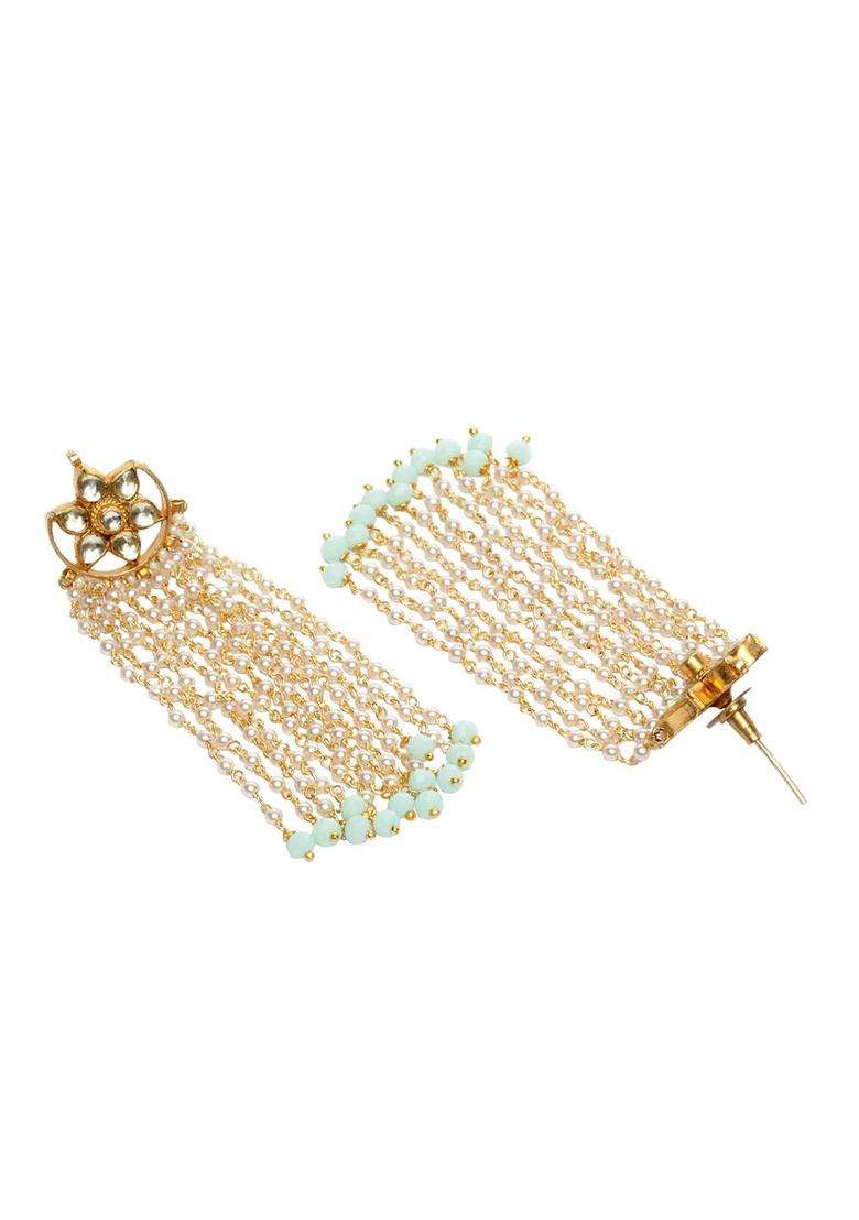 Gold-Plated & Sea Green Pearls Handcrafted Classic Drop Earrings for Women | Traditional Ethnic Jewellery for Wedding & Festive Wear | Gift for Her - Indya