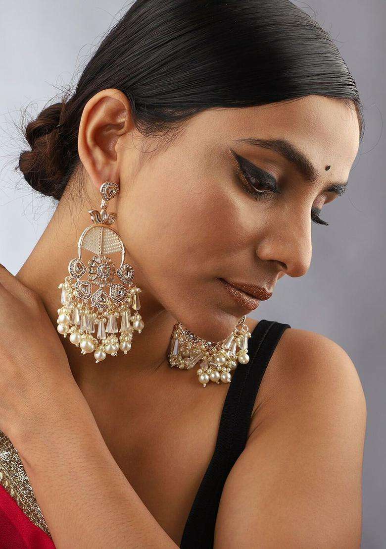 Gold-Plated Contemporary Pearl Drop Earrings for Women | Fusion Party & Festive Wear | Gift for Her - Indya
