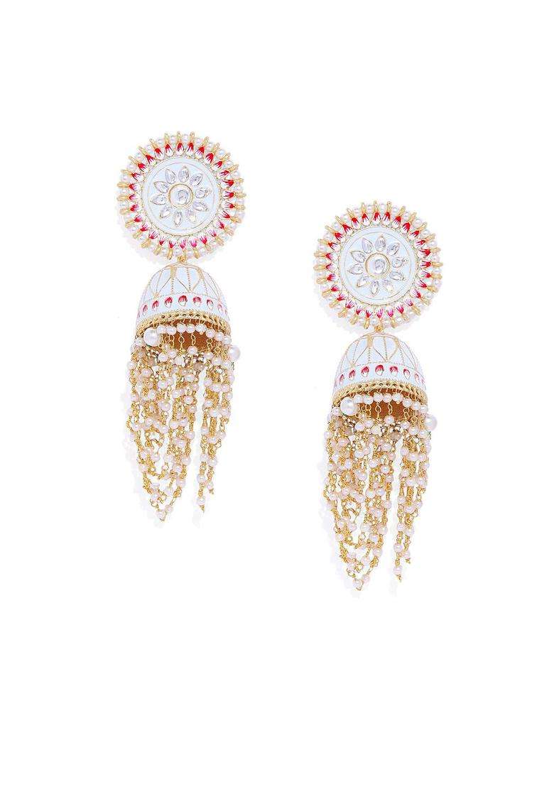 Gold-Plated & Blue Enamelled Meenakari Dome Shaped Jhumkas with Kundan for Women | Traditional Ethnic Jewellery for Wedding & Festive Wear | Gift for Her - Indya