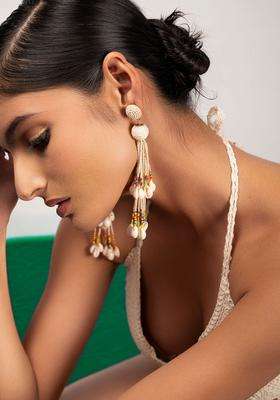 White Contemporary Artificial Stones and Beads Drop Earrings for Women | Fusion Party & Festive Wear | Gift for Her