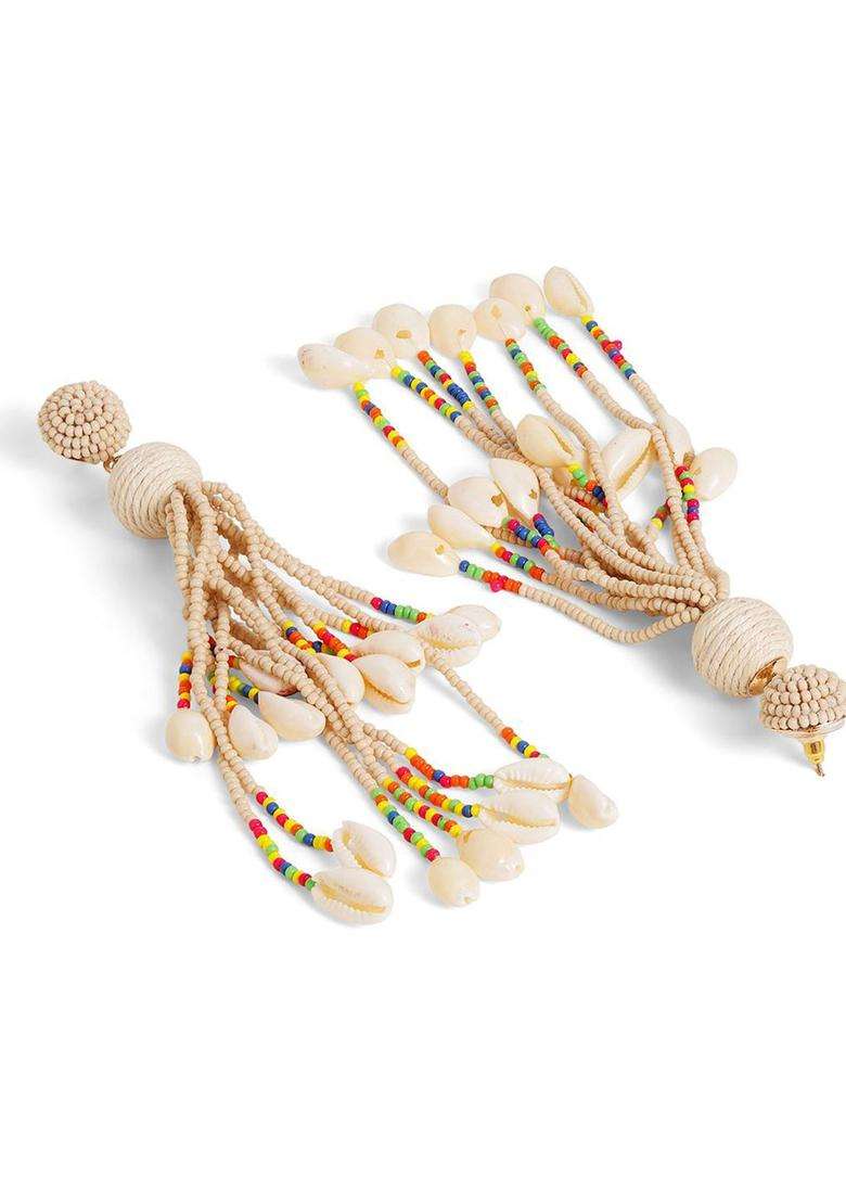 White Contemporary Artificial Stones and Beads Drop Earrings for Women | Fusion Party & Festive Wear | Gift for Her - Indya