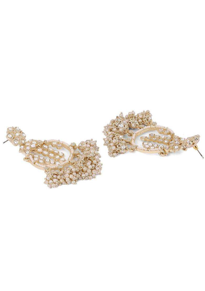 Gold-Plated Kundan Stone Studded & Pearls Beaded Contemporary Chandbalis for Women | Traditional Ethnic Jewellery for Wedding & Festive Wear | Gift for Her - Indya