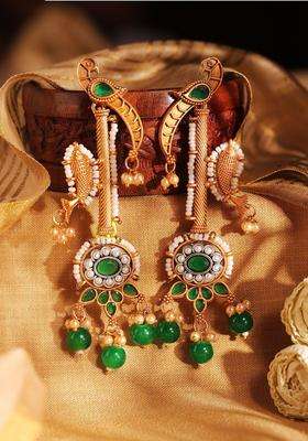 Gold-Plated Kundan Studded Peacock Shaped Drop Earrings for Women | Traditional Ethnic Jewellery for Wedding & Festive Wear | Gift for Her