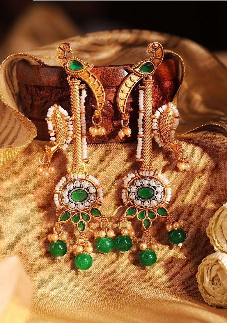 Gold-Plated Kundan Studded Peacock Shaped Drop Earrings for Women | Traditional Ethnic Jewellery for Wedding & Festive Wear | Gift for Her - Indya