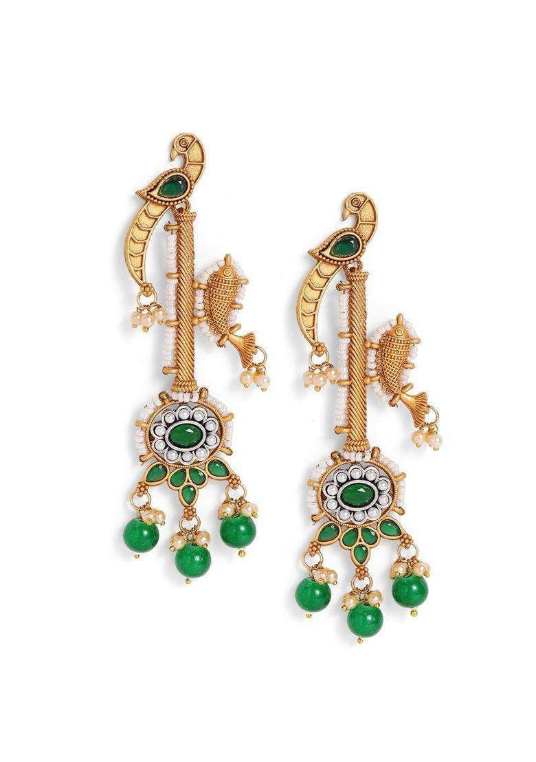 Gold-Plated Kundan Studded Peacock Shaped Drop Earrings for Women | Traditional Ethnic Jewellery for Wedding & Festive Wear | Gift for Her - Indya