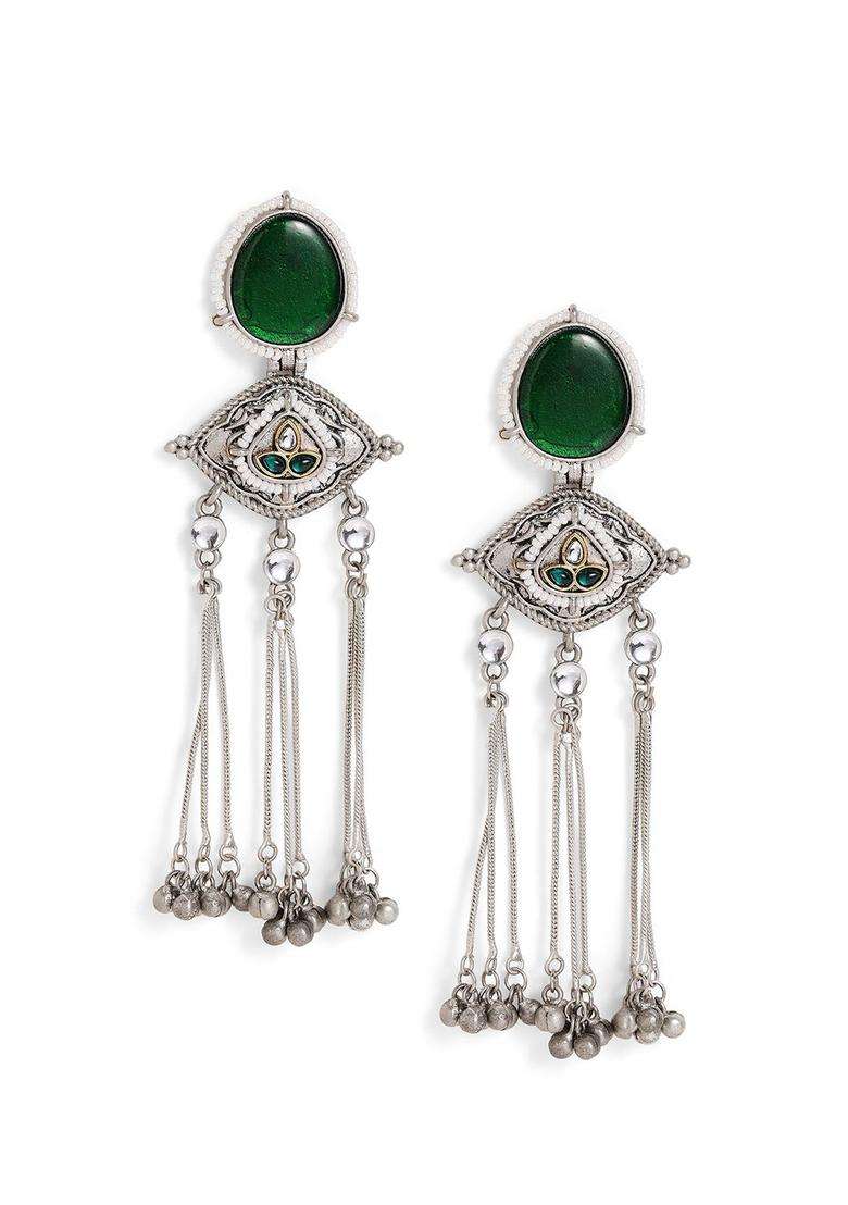 Silver-Plated Contemporary Drop Earrings for Women | Traditional Ethnic Jewellery for Wedding & Festive Wear | Gift for Her - Indya