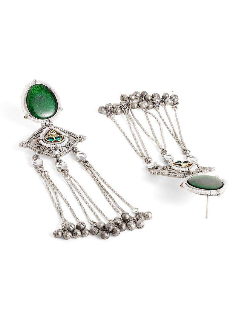 Silver-Plated Contemporary Drop Earrings for Women | Traditional Ethnic Jewellery for Wedding & Festive Wear | Gift for Her - Indya