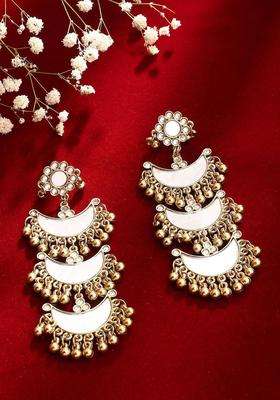 Gold-Plated Artificial Stones Studded Contemporary Mirror Chandbalis Earrings for Women | Fusion Party & Festive Wear | Gift for Her