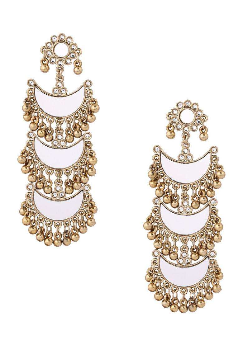 Gold-Plated Artificial Stones Studded Contemporary Mirror Chandbalis Earrings for Women | Fusion Party & Festive Wear | Gift for Her - Indya