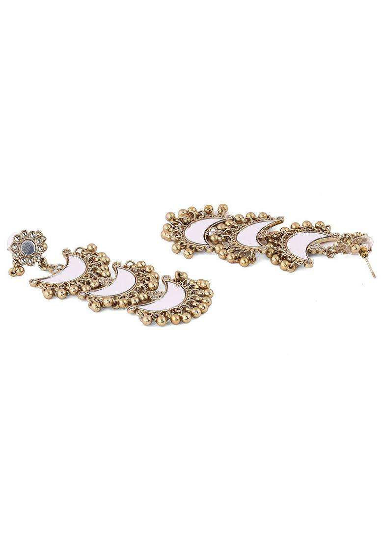 Gold-Plated Artificial Stones Studded Contemporary Mirror Chandbalis Earrings for Women | Fusion Party & Festive Wear | Gift for Her - Indya