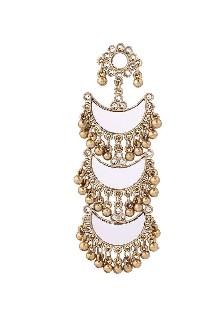 Gold-Plated Artificial Stones Studded Contemporary Mirror Chandbalis Earrings for Women | Fusion Party & Festive Wear | Gift for Her - Indya