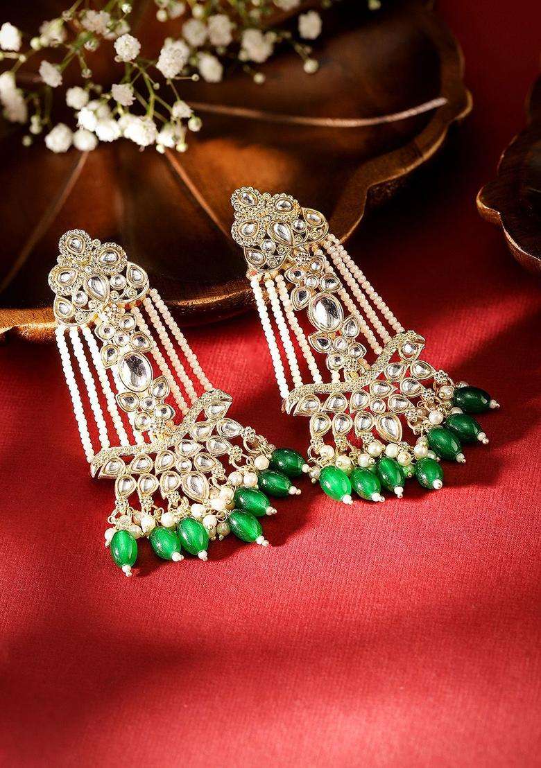 Gold-Plated Contemporary Kundan Drop Earrings for Women | Traditional Ethnic Jewellery for Wedding & Festive Wear | Gift for Her - Indya