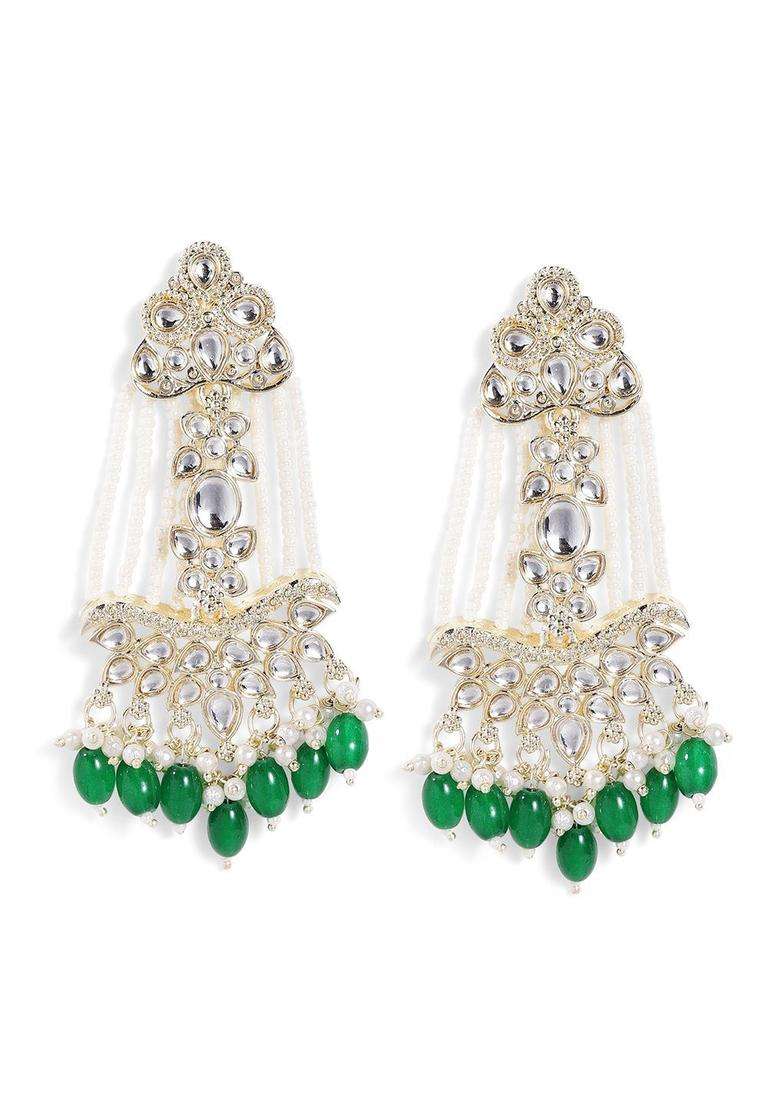 Gold-Plated Contemporary Kundan Drop Earrings for Women | Traditional Ethnic Jewellery for Wedding & Festive Wear | Gift for Her - Indya