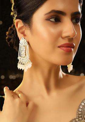 Pink Gold-Plated Contemporary Kundan Drop Earrings for Women | Traditional Ethnic Jewellery for Wedding & Festive Wear | Gift for Her