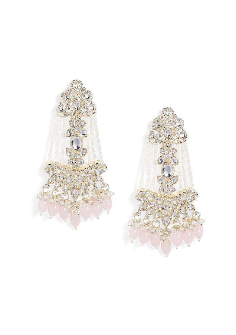 Pink Gold-Plated Contemporary Kundan Drop Earrings for Women | Traditional Ethnic Jewellery for Wedding & Festive Wear | Gift for Her - Indya