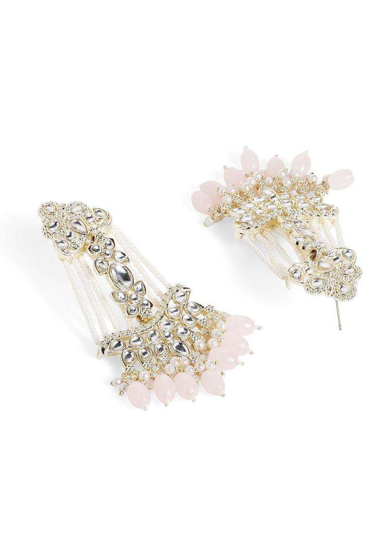 Pink Gold-Plated Contemporary Kundan Drop Earrings for Women | Traditional Ethnic Jewellery for Wedding & Festive Wear | Gift for Her - Indya