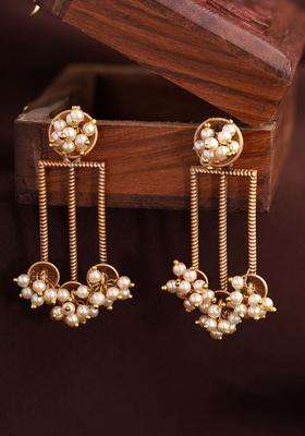 Gold-Plated Beads Beaded Contemporary Drop Pearl Earrings for Women | Traditional Ethnic Jewellery for Wedding & Festive Wear | Gift for Her